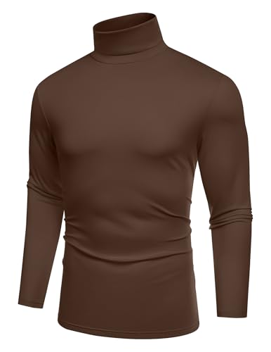 COOFANDY Herren Rollkragenpullover Dünn Rollkragenshirt Longsleeve Unterziehrolli Rolli Langarmshirts für Herren Rollkragen T-Shirt Turtleneck Slim Fit Braun 3XL von COOFANDY