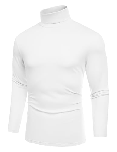 COOFANDY Herren Rollkragenshirt Rollkragenpullover Dünn Rollkragenpulli Slim fit Rolli Basic Unterziehrolli Longsleeve Rollkragen T-Shirt Turtle Neck Top Weiß XL von COOFANDY