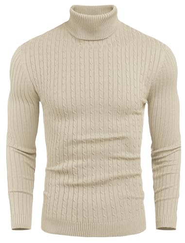 COOFANDY Herren Rollragen Pullover Feinstrick Sweater Freizeit Slim fit Basic Langarmshirt Helles Khaki M von COOFANDY