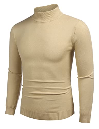 COOFANDY Herren Rollragen Pullover Langarmshirt Feinstrick Sweater Freizeit Slim Fit Basic Männer Pullover Khaki L von COOFANDY