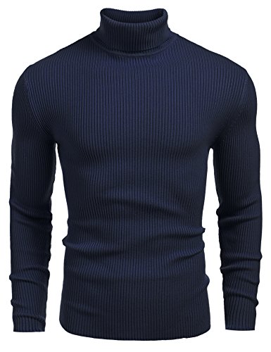 COOFANDY Herren Pullover Winter Rollkragenpullover Baumwolle Langarm Feinstrick Strickpullover Freizeit Business Rollkragenpulli Pullover Königsblau XXXL von COOFANDY