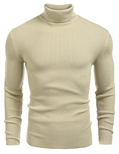 COOFANDY Herren Rollragen Pullover Langarmshirt Feinstrick Sweater Freizeit Slim fit Basic Männer Pullover Khaki XL von COOFANDY