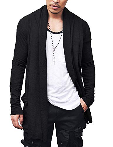 COOFANDY Herren Rüsche-Schal Cwoollar Cardigan Leichte Baumwollmischung Long Length Drape Cape XX-Large Schwarz von COOFANDY