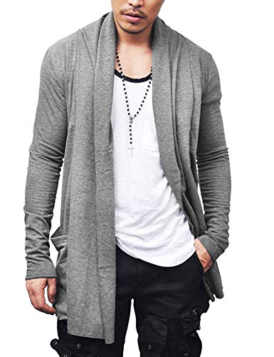 COOFANDY Herren Rüsche-Schal Cwoollar Cardigan Leichte Baumwollmischung Long Length Drape Cape groß Grau von COOFANDY
