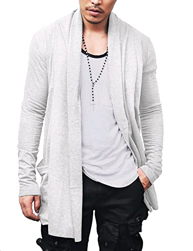 COOFANDY Herren Rüschen Schalkragen Cardigan Ärmellos Open Front Weste Leicht Lange Drape Cape, Weiss/opulenter Garten, L von COOFANDY