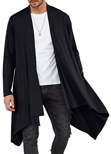 COOFANDY Herren Rüschen Schalkragen Cardigan Langarm Open Front Leicht Lange Länge Drape Cape Übermantel mit Taschen, Schwarz-lang, Mittel von COOFANDY