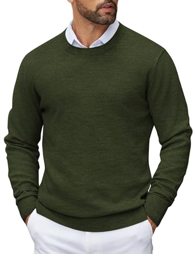 COOFANDY Strickpullover für Herren Langärmlig Rundhals Pullover Feinstrick Männer Pulli Essentials Winter Sweater mit Strick Normale Passform Armeegrün XXL von COOFANDY