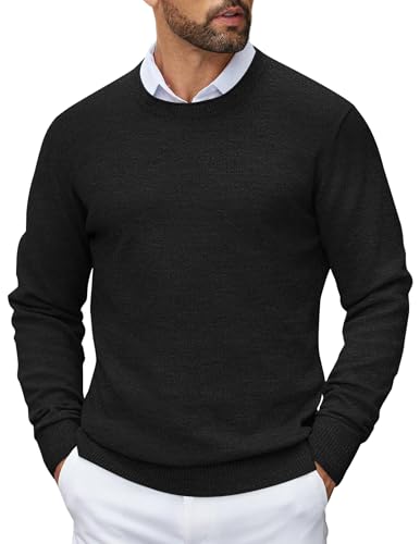 COOFANDY Herren Pullover Feinstrick Winterpullover mit Rundhalsausschnitt Männer Business Sweater Basic Gestrickt Sweatshirt für Herren Einfarbig Schwarz XL von COOFANDY
