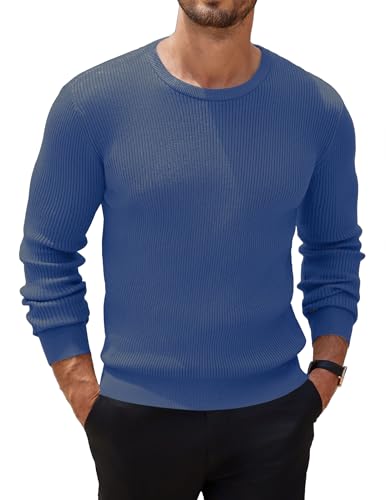 COOFANDY Herren Rundhals Pullover Ribbed Strickpullover Feinstrick Männer Business Pullover Sweater Trendy Sweatshirt Pulli Stahlblau XXL COOFANDY Herren Rundhals Pullover Ribbed Strickpullover Feinstrick Männer Business Pullover Sweater Trendy Sweatshirt Pulli Stahlblau XXL von COOFANDY