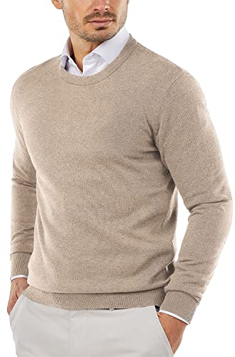 COOFANDY Herren Rundhals Pullover Slim Fit Leichte Strickpullover Baumwolle Pullover, camel, 3X-Groß von COOFANDY