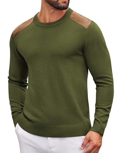 COOFANDY Herren Rundhalsausschnitt Pullover Langarm Männer Basic Casual Modischer Strickpullover Armeegrün M von COOFANDY
