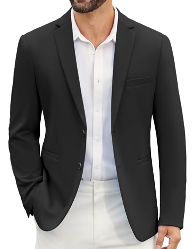 COOFANDY Herren Sakko Freizeit Business Strick Blazer 2 Knöpfe Reverskragen Regular Fit Anzugjacke Schwarz 3XL von COOFANDY