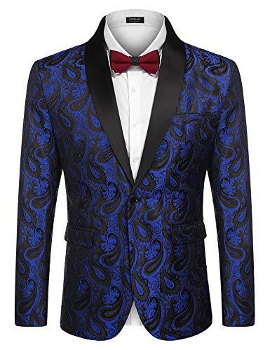 COOFANDY Herren Sakko Smoking Blazer Slim Fit Jacke Anzugjacke für Männer Luxus Anzug Modern Paisley Jackett Festlisch Hochzeit Vintage Party Blau L COOFANDY Herren Sakko Smoking Blazer Slim Fit Jacke Anzugjacke für Männer Luxus Anzug Modern Paisley Jackett Festlisch Hochzeit Vintage Party Blau L von COOFANDY