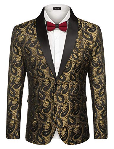 COOFANDY Herren Sakko Smoking Blazer Slim Fit Jacke Anzugjacke für Männer Luxus Anzug Modern Paisley Jackett Festlisch Hochzeit Vintage Party Golden XXL von COOFANDY