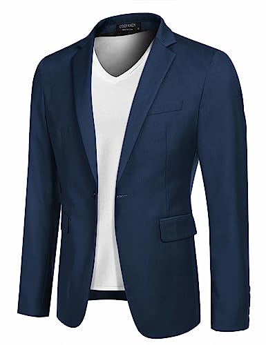 COOFANDY Herren Sakko Sportlich Freizeit Blazer Anzugjacke Herrensakko Klassisch Jacke 1 Knöpfe Einfarbig Hochzeit & Business Blau L von COOFANDY