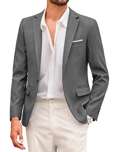 COOFANDY Herren Sakko Sportlich Freizeit Blazer Revers Kragen Business Anzugjacke 1 Knopf Graue L von COOFANDY