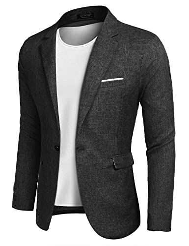 COOFANDY Herren Sakko Sportlich Freizeit Blazer Regular Fit Anzug Lässig Leinen Anzugjackett Schwarz L von COOFANDY