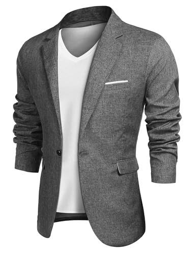 COOFANDY Sakko Herren Sportlich Business Anzugjacke Modern Einfarbig Blazer 1 Knöpfe Regular Fit Grau XL von COOFANDY