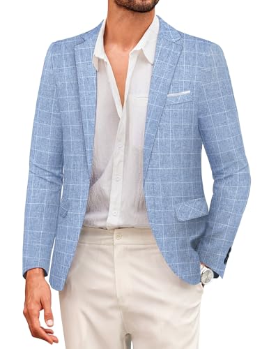 COOFANDY Herren Sakko Sportlich Freizeit Blazer Sommer Anzugjacke Regular Fit Casual Jackett 1 Knopf Kariert Clearblau XXL von COOFANDY