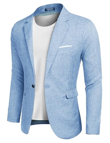 COOFANDY Herren Sakko Sportlich Leinen Blazer Sportsakko Regular Fit Anzugjacket Freizeit Lässig Business Hellblau S von COOFANDY