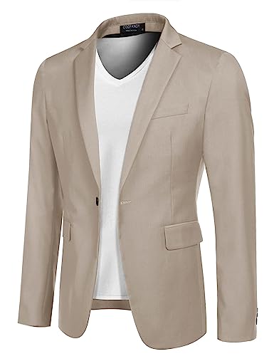 COOFANDY Herren Sakko Sportlich Slim Fit Blazer Anzugjacke 1 Knöpfe Freizeit Sportsakko für Hochzeit Business Klassischer Jackett Männer Klassisch Jacke Khaki L von COOFANDY
