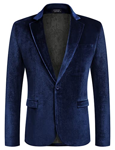 COOFANDY Herren-Samt-Blazer mit gekerbtem Revers aus Velours, Anzugjacke mit einem Knopf, Smokingjacken für Hochzeit, Abschlussball, Party, Abendessen, Dunkelblau, M von COOFANDY