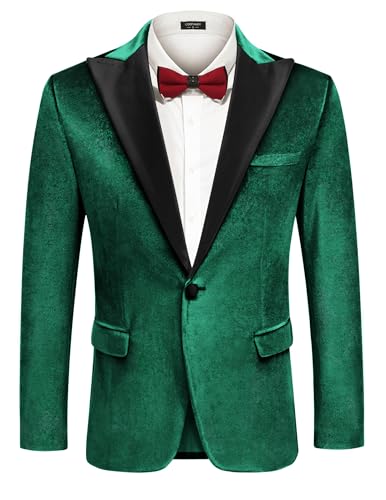 COOFANDY Herren-Smokingjacke, schmale Passform, Samt-Blazer, Ein-Knopf-Anzugjacke für Hochzeit, Abschlussball, Party, Grün , M von COOFANDY