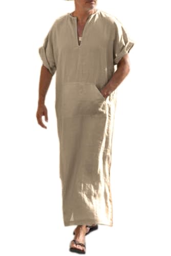 COOFANDY Herren Schlafanzug kurz Pyjama Nachtwäsche mit Tasche für Männer Zuhause Khaki XL von COOFANDY