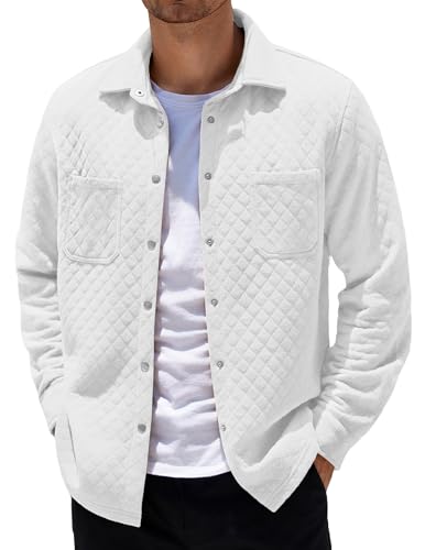 COOFANDY Herren-Shacket Langarmhemd mit Taschen, leicht, gesteppt, Weiss/opulenter Garten, M COOFANDY Herren-Shacket Langarmhemd mit Taschen, leicht, gesteppt, Weiss/opulenter Garten, M von COOFANDY