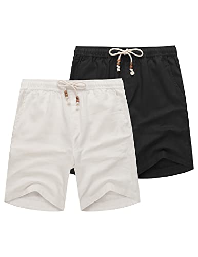 COOFANDY Herren-Shorts, Leinen, leger, elastischer Bund, Kordelzug, Sommer, Strand-Shorts, schwarz / weiß, Groß COOFANDY Herren-Shorts, Leinen, leger, elastischer Bund, Kordelzug, Sommer, Strand-Shorts, schwarz / weiß, Groß von COOFANDY