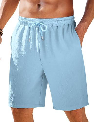 COOFANDY Herren Shorts Kurzhose mit Taschen Sommer Leicht Strand Gummizug Regular Freizeithose Himmelblau XL von COOFANDY