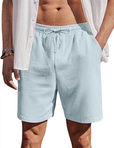 COOFANDY Herren Shorts Sommer Kurz Chino Hose Elastischer Bund Baumwolle mit Tunnelzug Freizeithose mit Taschen Hellblau XXL von COOFANDY