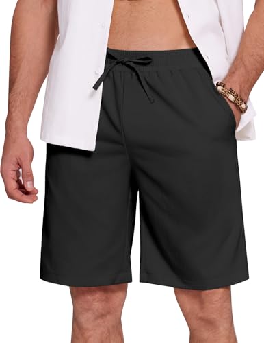 COOFANDY Herren Kurze Hose Leichte Sommershorts Strandshorts Casual Shorts für Männer Loose Herrenshort mit Taschen Einfarbige Kurze Freizeithose Schwarz XL von COOFANDY