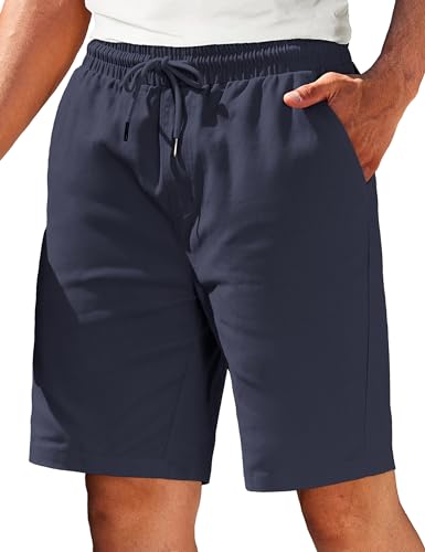 COOFANDY Herren Shorts Sommer Kurze Hosen mit Gummizug Sommershorts Baumwollhose Kurze Freizeithose Chino Shorts Strandhose Baggy Shorts Golf Marineblau S von COOFANDY