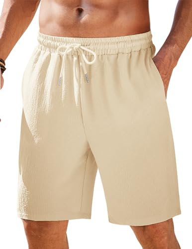 COOFANDY Herren Shorts Sommer Leichte Freizeithose Leichte Lockere Passform Kurz Hose mit Taschen Hellkhaki M von COOFANDY