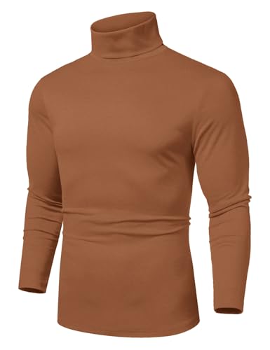 COOFANDY Herren Slim Fit Basic Rollkragen Langarm Leichter Pullover Sweater Casual Strickoberteile, Khaki, Klein von COOFANDY