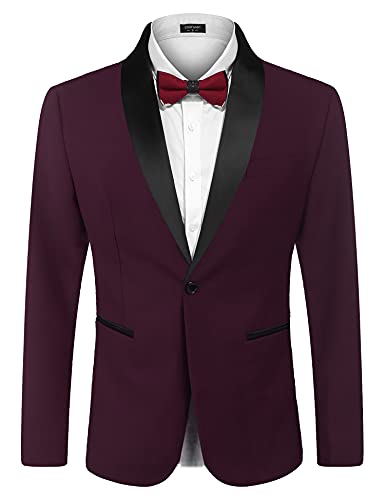 COOFANDY Herren Slim Fit Blazer Jacke Lässige One Button Anzug Mantel XX-Large Weinrot von COOFANDY