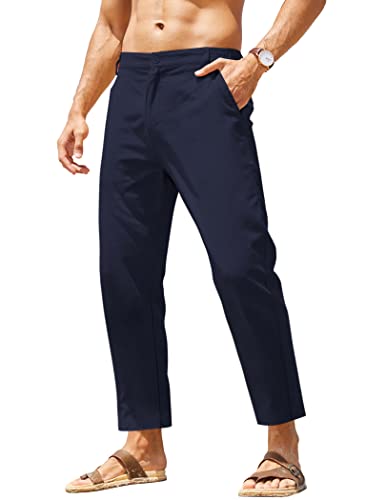 COOFANDY Herren Slim Fit Freizeithose Stretch Elastische Taille Baumwolle Leinen Tie Dye Mode Hosen mit Taschen, navy, Mittel von COOFANDY