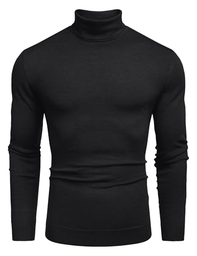 COOFANDY Herren Slim Fit Rollkragenpullover Casual Basic Strick Langarm Pullover Sweater, A-Schwarz, X-Small von COOFANDY