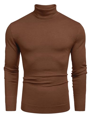 COOFANDY Herren Slim Fit Rollkragenpullover Casual Basic Strick Langarm Pullover Sweater, Braun, Klein von COOFANDY