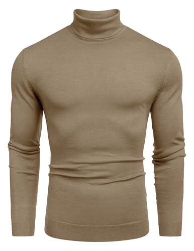 COOFANDY Herren Slim Fit Rollkragenpullover Casual Basic Strick Langarm Pullover Sweater, Khaki, Mittel von COOFANDY