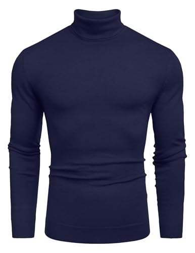 COOFANDY Herren Slim Fit Rollkragenpullover Casual Basic Strick Langarm Pullover Sweater, Marineblau, Groß von COOFANDY
