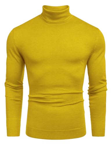 COOFANDY Herren Slim Fit Rollkragenpullover Casual Basic Strick Langarm Pullover Sweater, gelb, Klein von COOFANDY