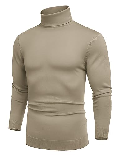 COOFANDY Herren Slim Fit Rollkragenpullover Casual Basic Strickpullover Langarm Pullover Sweater, Hellkhaki, Mittel von COOFANDY