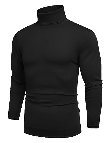 COOFANDY Herren Slim Fit Rollkragenpullover Casual Basic Strick Langarm Pullover Sweater, A-Schwarz, Klein von COOFANDY