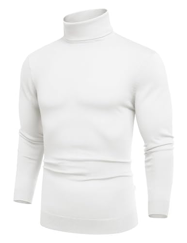 COOFANDY Herren Slim Fit Rollkragenpullover Casual Basic Strickpullover Langarm Pullover Sweater, Weiss/opulenter Garten, Klein von COOFANDY