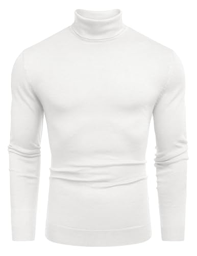 COOFANDY Herren Slim Fit Rollkragenpullover Casual Basic Strick Langarm Pullover Sweater, Weiss/opulenter Garten, Mittel von COOFANDY