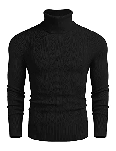 COOFANDY Herren Slim Fit Rollkragenpullover Casual Pullover Sweater Basic Twist Gemustert Strickpullover, 01-Schwarz, Mittel von COOFANDY