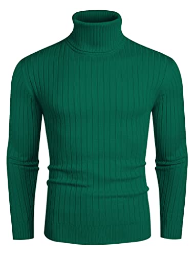 COOFANDY Herren Slim Fit Rollkragenpullover Casual Pullover Sweater Leichter Rippenpullover, dunkelgrün, Groß von COOFANDY