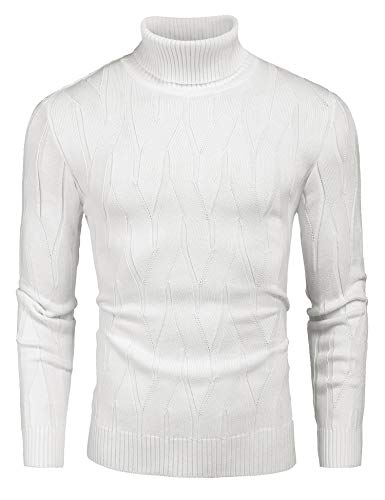 COOFANDY Herren Slim Fit Rollkragenpullover Casual Strickpullover Sweater - Weiß - Mittel von COOFANDY